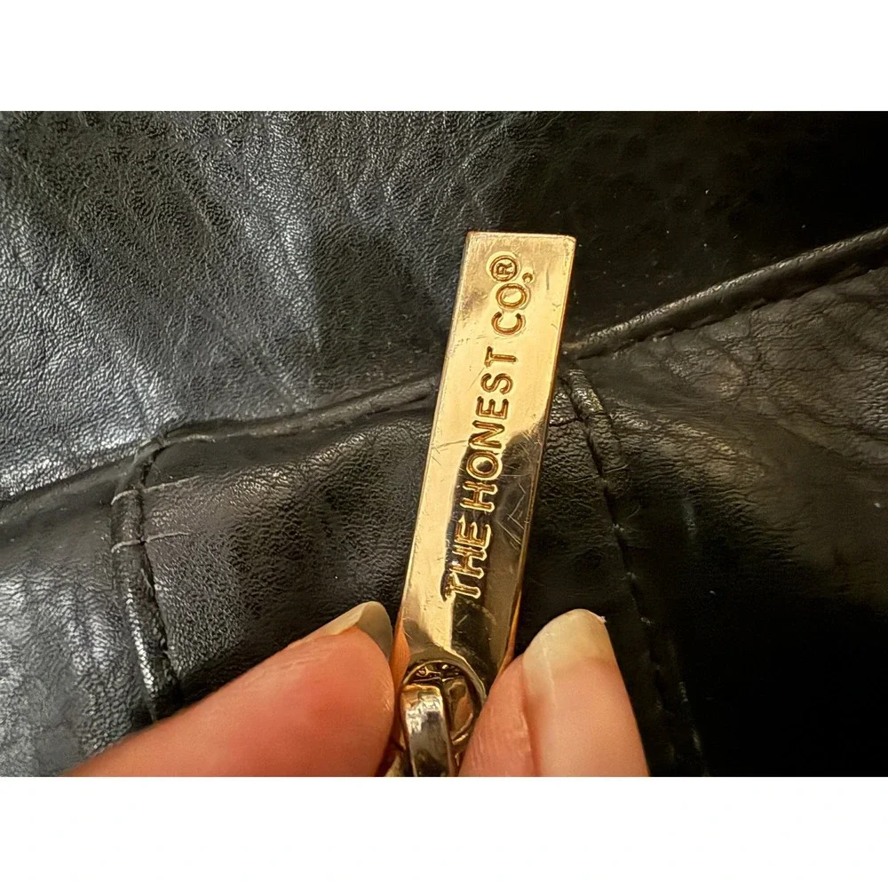 The Honest Co Black‎ Faux Leather Backpack Diaper Bag Minimalist Gold Zipper Bag